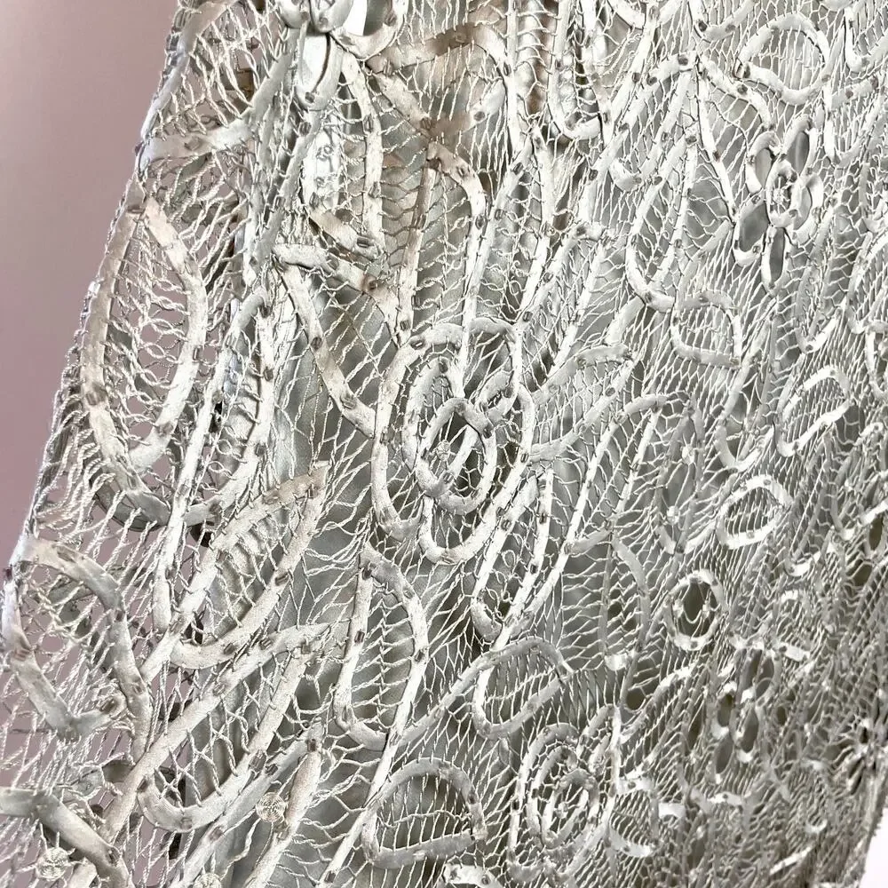 Vintage 90s Silk Crochet Maxi Skirt Large Beaded Fairy Grunge Festival Green - Picture 6 of 12